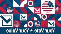 red, white and blue graphic that says your vote, your voice